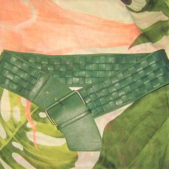 ❤️JIL SANDER Green Hand Woven Wide Runway Baby Soft Leather Belt Sz 75 / 33 main image 7